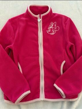 Disney Parks Girls' Minnie Embroidered Pink Fleece Zip-Up Jacket